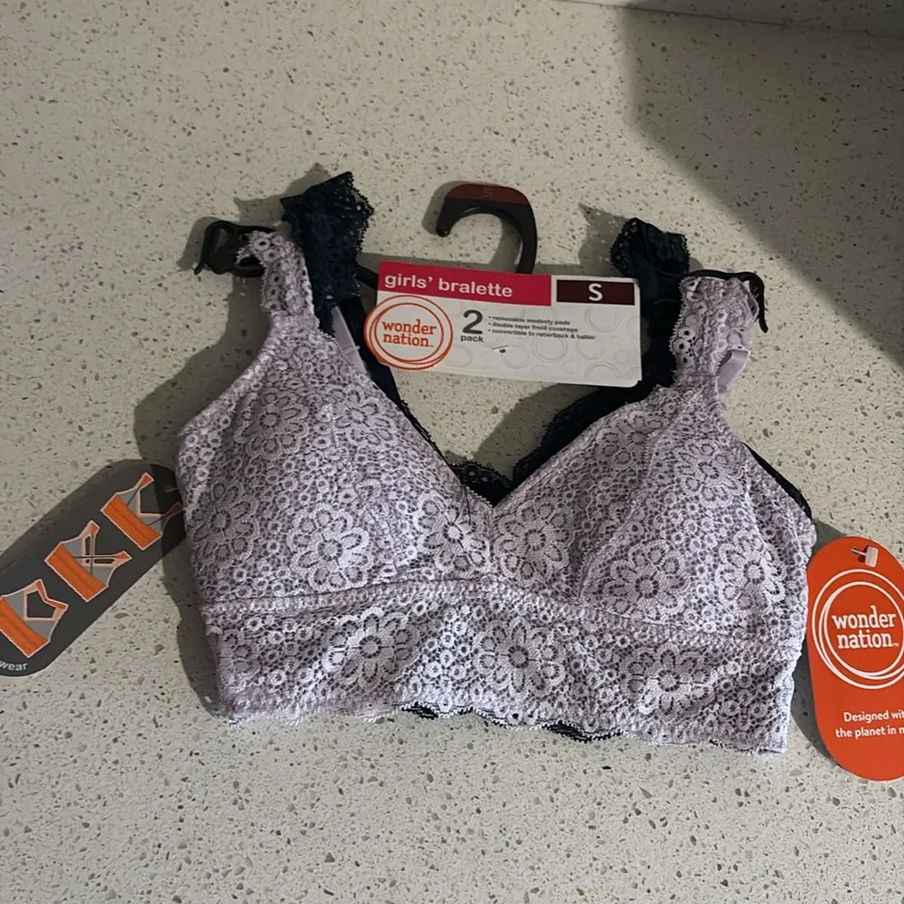 NWT girls sz small 2 pack bralettes bras 1646